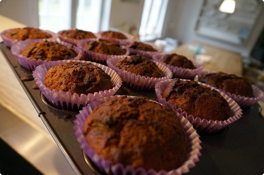 Bananmuffins med lakridschokolade